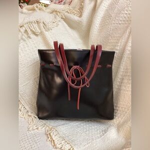 Lovie Paris Black and Red Leather Tote Bag